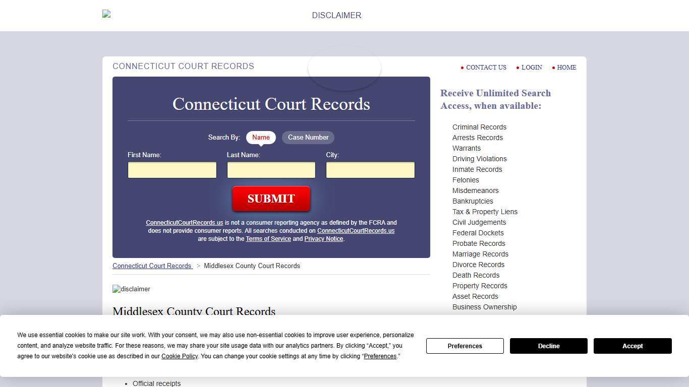 Middlesex County Court Records ConnecticutCourtRecords.us